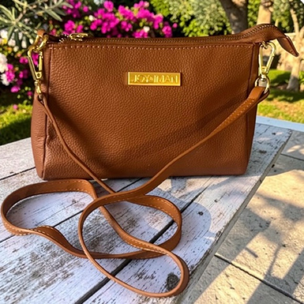 Joy & Iman Alexandria Leather Tan Tote with Matching Crossbody - Everyday Chic - Picture 3 of 12